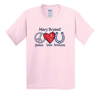Youth Cotton "Peace, Love, Bronco" Spirit T-Shirt